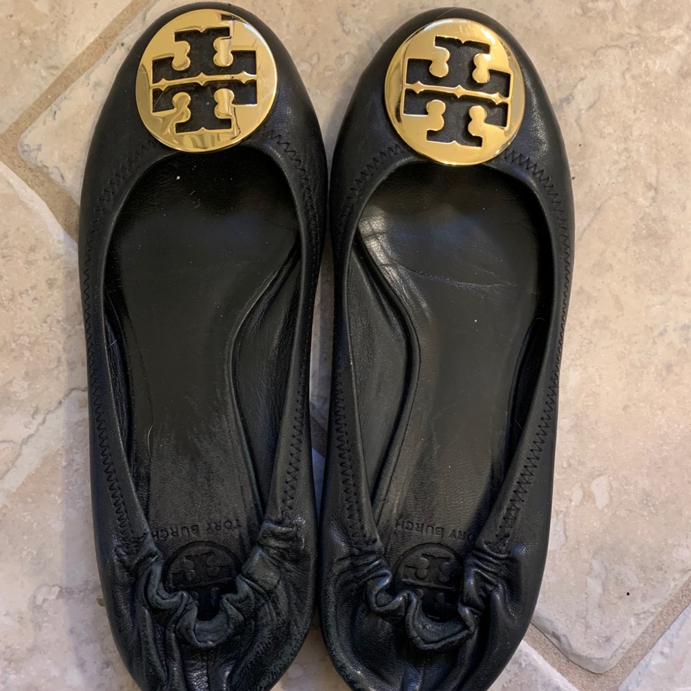Tory Burch gold and black flats